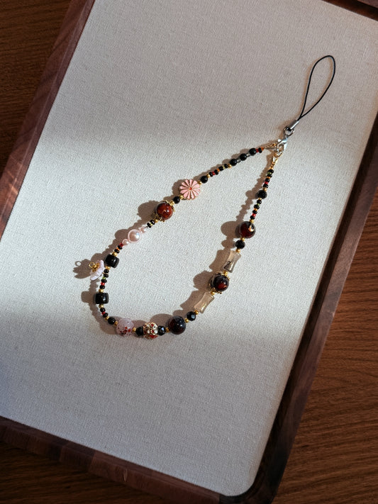 Eastern Beaded Phone Charm: Pearl, Crystal & Enamel Phone Strap, handmade beaded phone charm