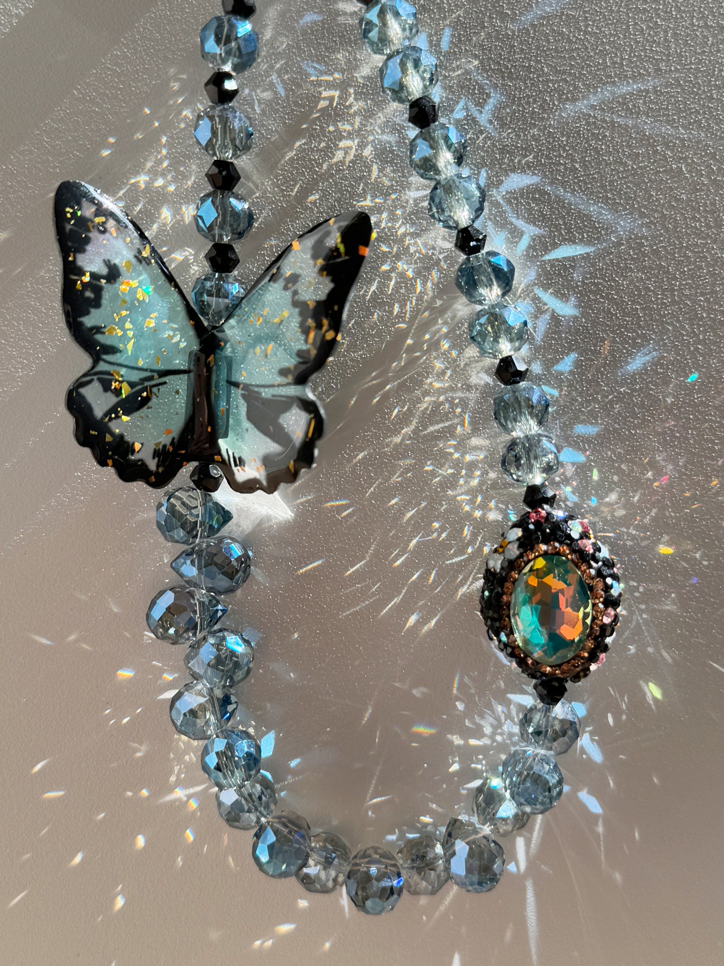 3D Butterfly Phone Charm, Crystal Phone Strap, Blue Phone Chain, kawaii phone charm, Handbag Accessory