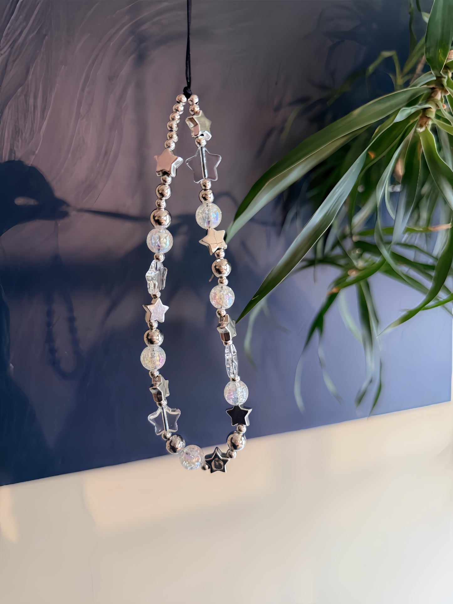 Silver Star Beaded Phone Charm, Crystal Phone Chain