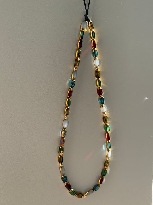 Vintage Crystal Beaded Phone Charm, Rainbow Style