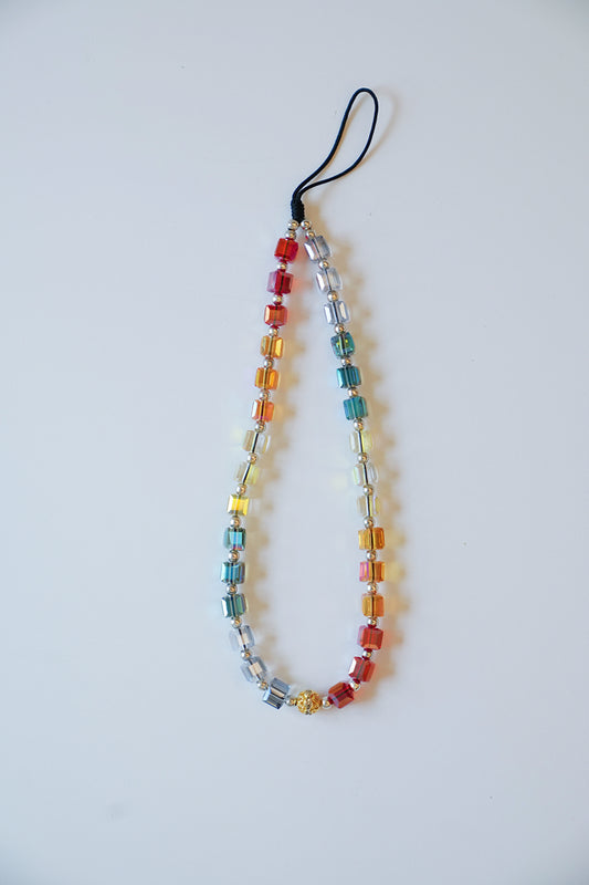 Rainbow Crystal Beaded Phone Charm, Cubic Crystals