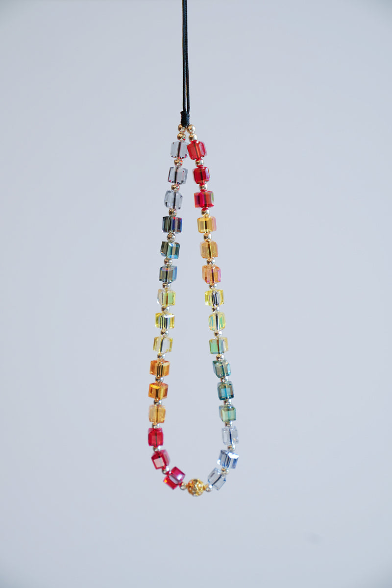 Rainbow Crystal Beaded Phone Charm, Cubic Crystals