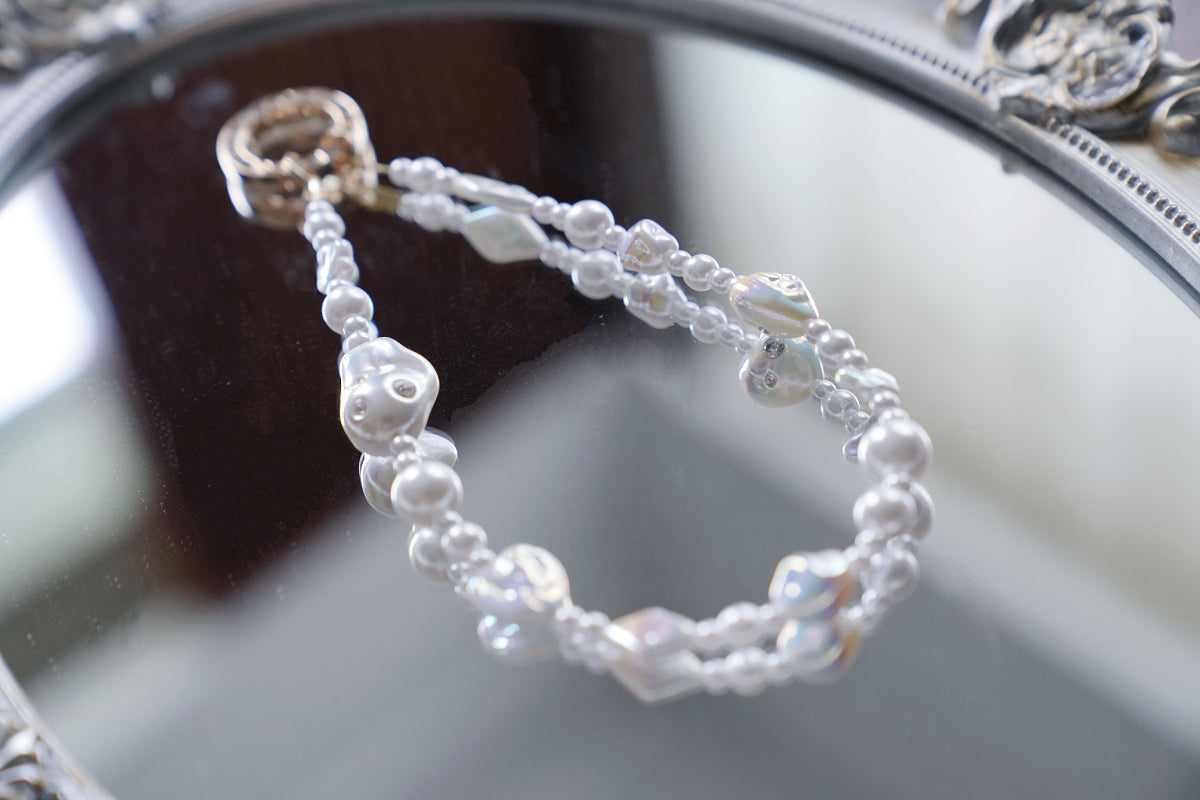 Vintage Baroque Pearl Phone Charm, Rhinestone Detail