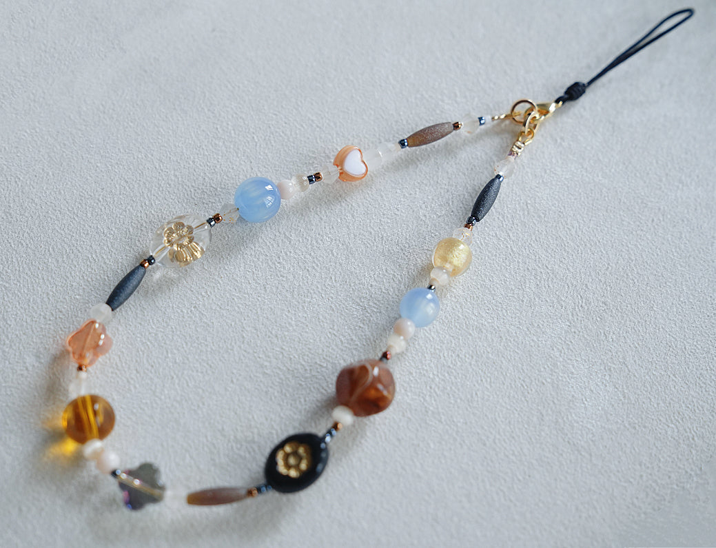 Vintage Boho Beaded Phone Charm, Czech Beads