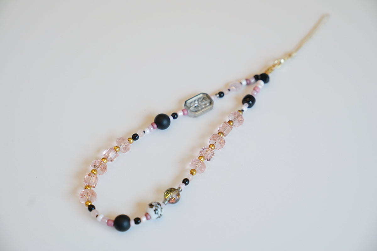 Mystic Pink Rose Phone Charm: Handmade Crystal Phone Strap, crystal phone strap for phone