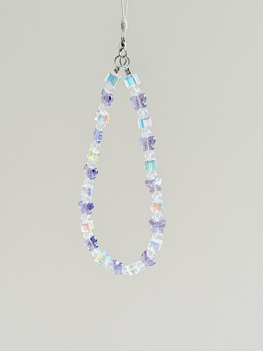 Purple Butterfly Phone Charm, Crystal Phone Strap, Handbag Accessory