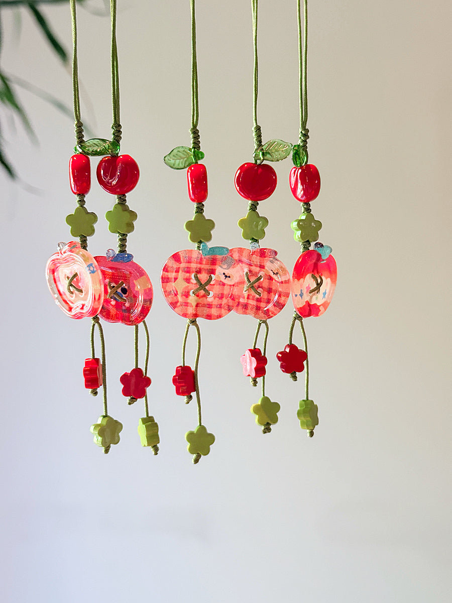 Cartoon Apple Phone Charm: Short Y2K Kawaii Wrist Lanyard, kawaii phone accessory gift