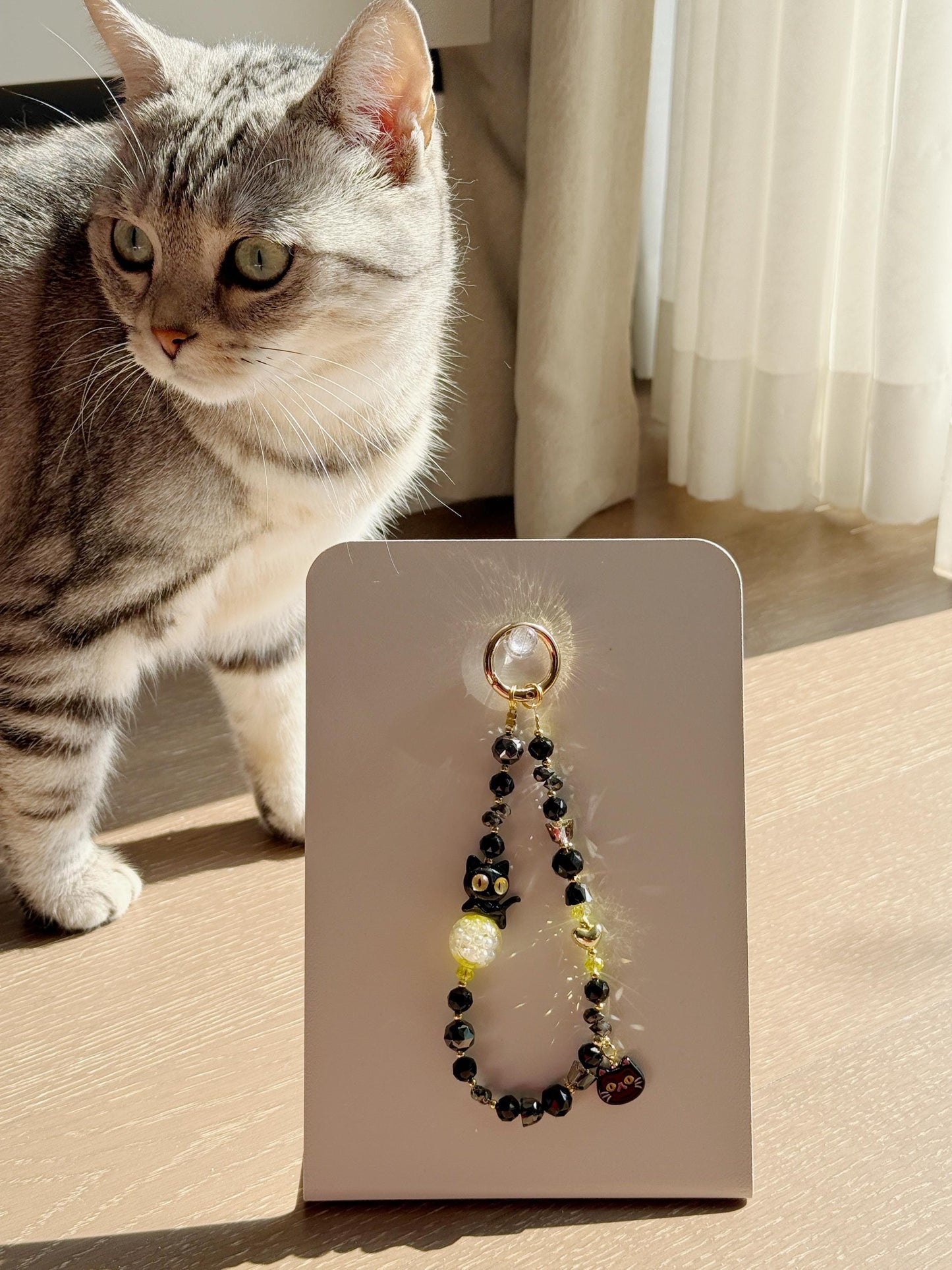 Cat Phone Charm, Pet Phone Strap, Black Phone Chain, Cute Beaded Phone Charm, Crystal Phone Charm, Phone Accessories, Gifts For Friends