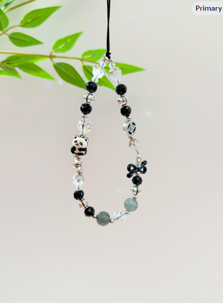Cute Panda Phone Charm, Black Phone Charm, Pet Phone Charm