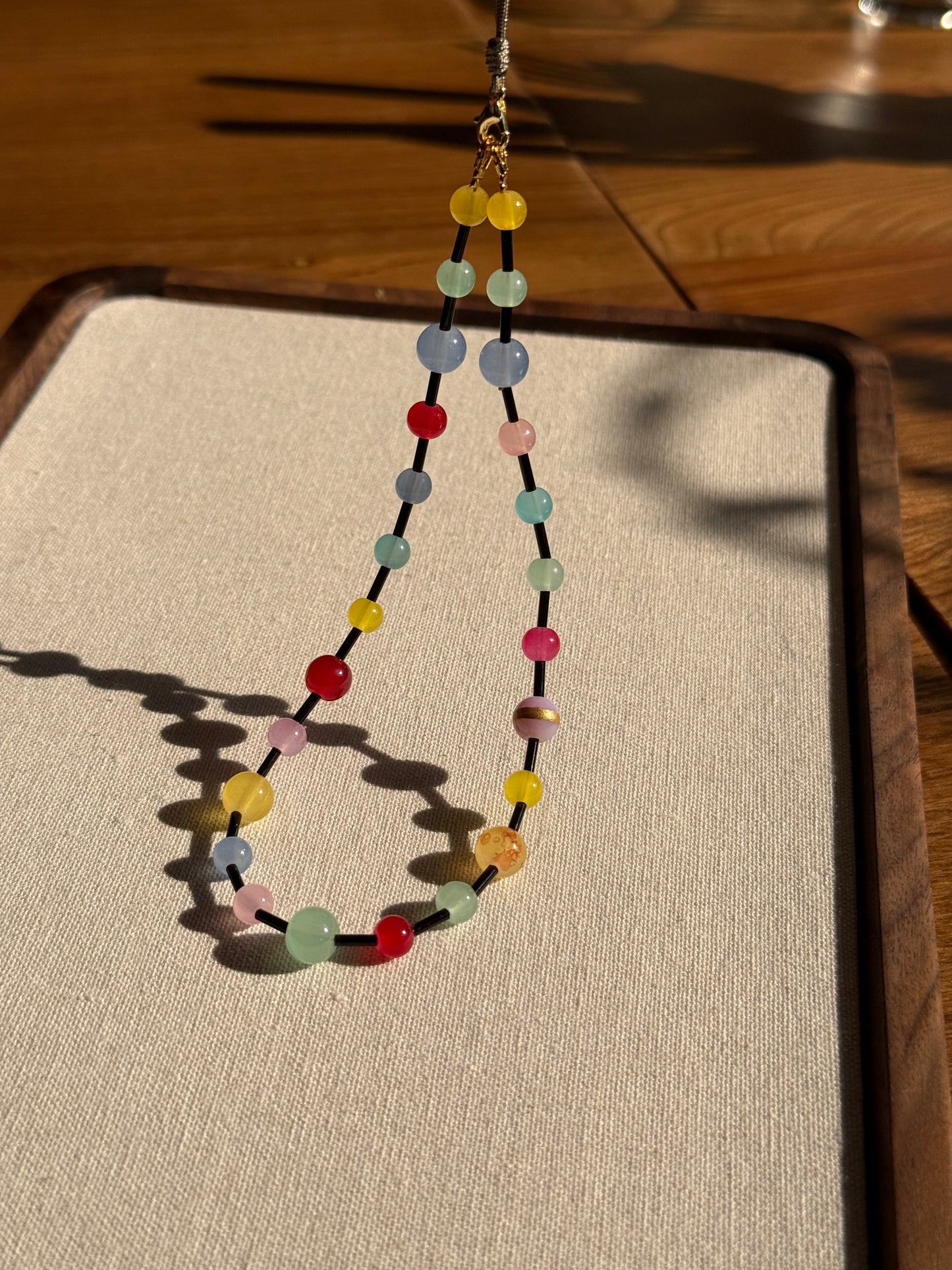 Rainbow Candy Beaded Phone Charm: Colorful Phone Wrist Strap, handmade beaded phone charm