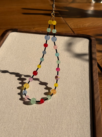 Rainbow Candy Beaded Phone Charm: Colorful Phone Wrist Strap, handmade beaded phone charm