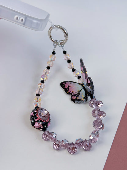 3D Butterfly Phone Charm, Crystal Strap, Pink Phone Charm, kawaii phone charm, Handbag Accessory