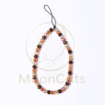 Toffee Beaded Phone Charm, Beaded Phone Strap, Crystal Beads