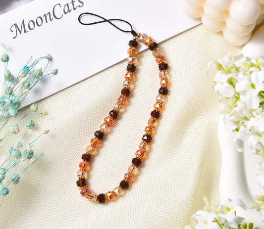 Toffee Beaded Phone Charm, Beaded Phone Strap, Crystal Beads