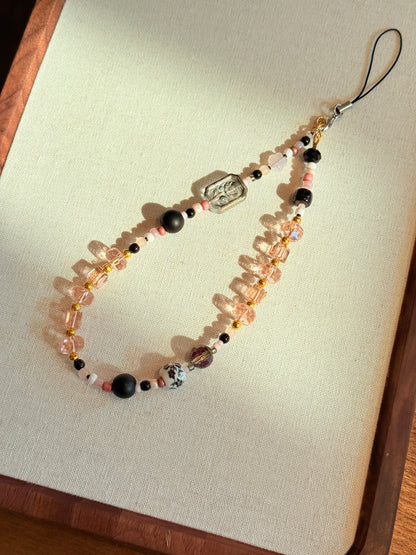 Mystic Pink Rose Phone Charm:  Handmade Crystal Phone Strap, crystal phone strap for phone