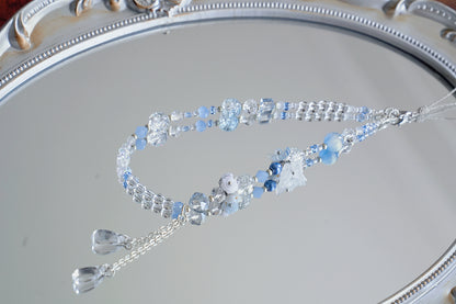 Blue Crystal Phone Charm: Beaded Phone Strap with Resin Flowers