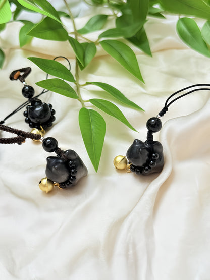 Black Obsidian Cat Keychain, Cat Keyring, Cute Key Chain