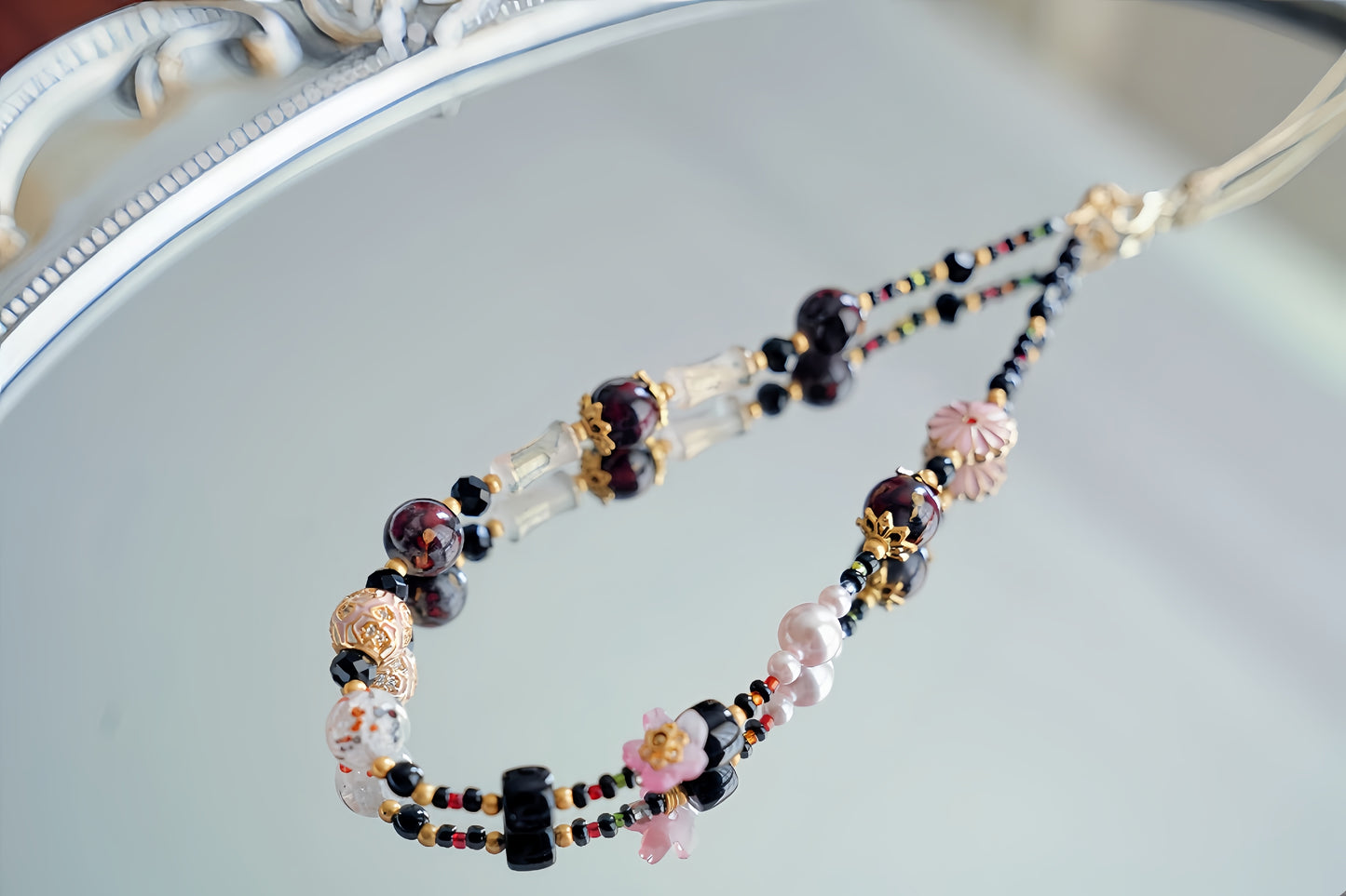 Eastern Beaded Phone Charm: Pearl, Crystal & Enamel Phone Strap, handmade beaded phone charm