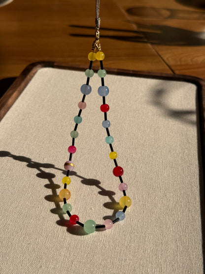 Rainbow Candy Beaded Phone Charm: Colorful Phone Wrist Strap, handmade beaded phone charm