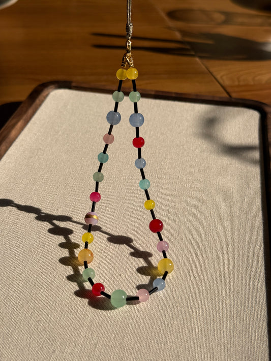 Rainbow Candy Beaded Phone Charm: Colorful Phone Wrist Strap