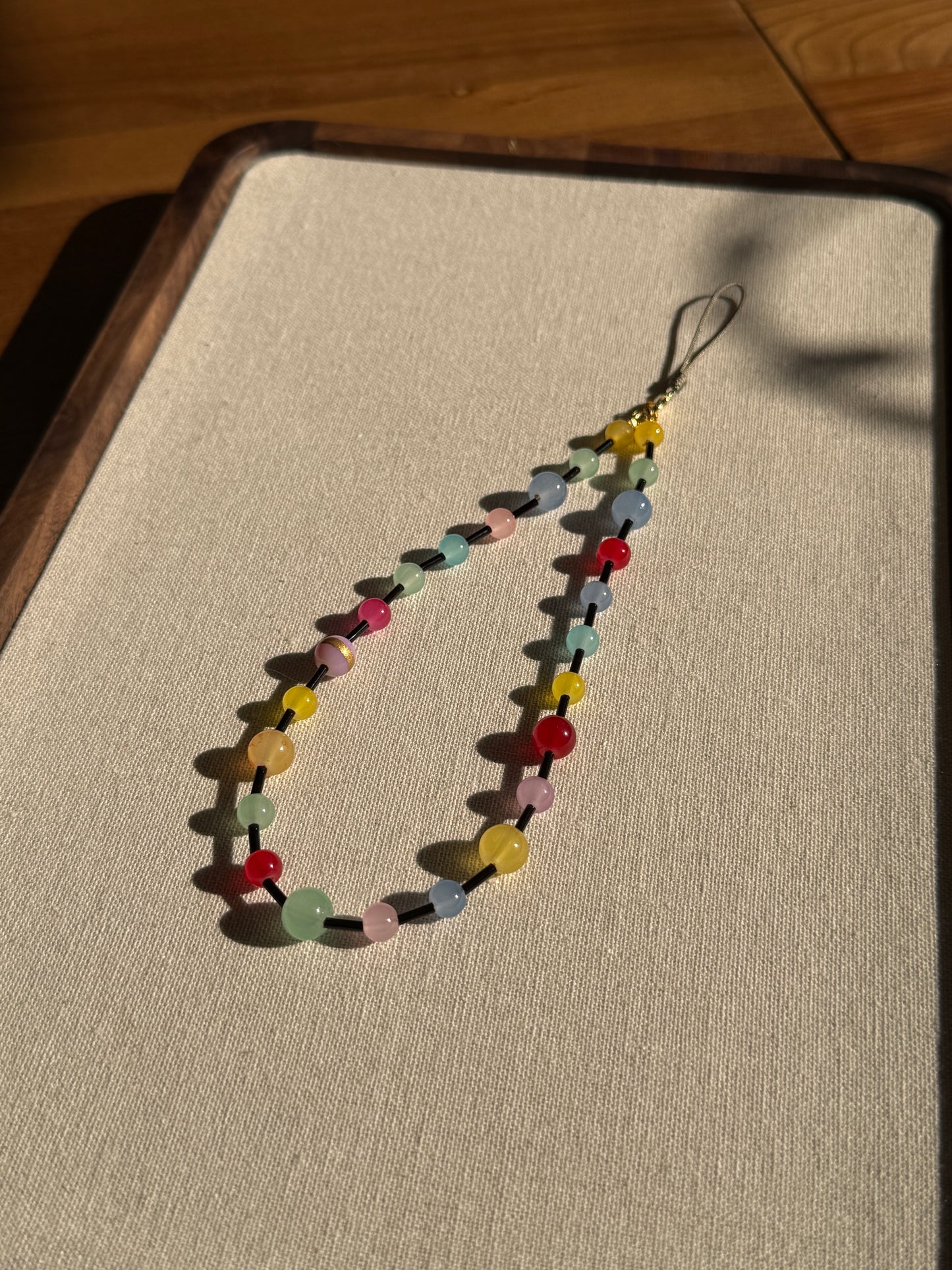 Rainbow Candy Beaded Phone Charm: Colorful Phone Wrist Strap, handmade beaded phone charm