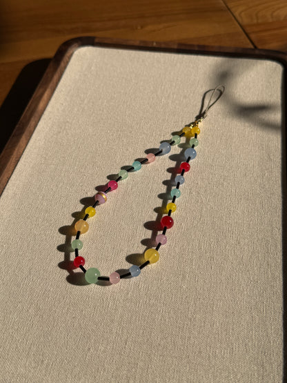 Rainbow Candy Beaded Phone Charm: Colorful Phone Wrist Strap, handmade beaded phone charm