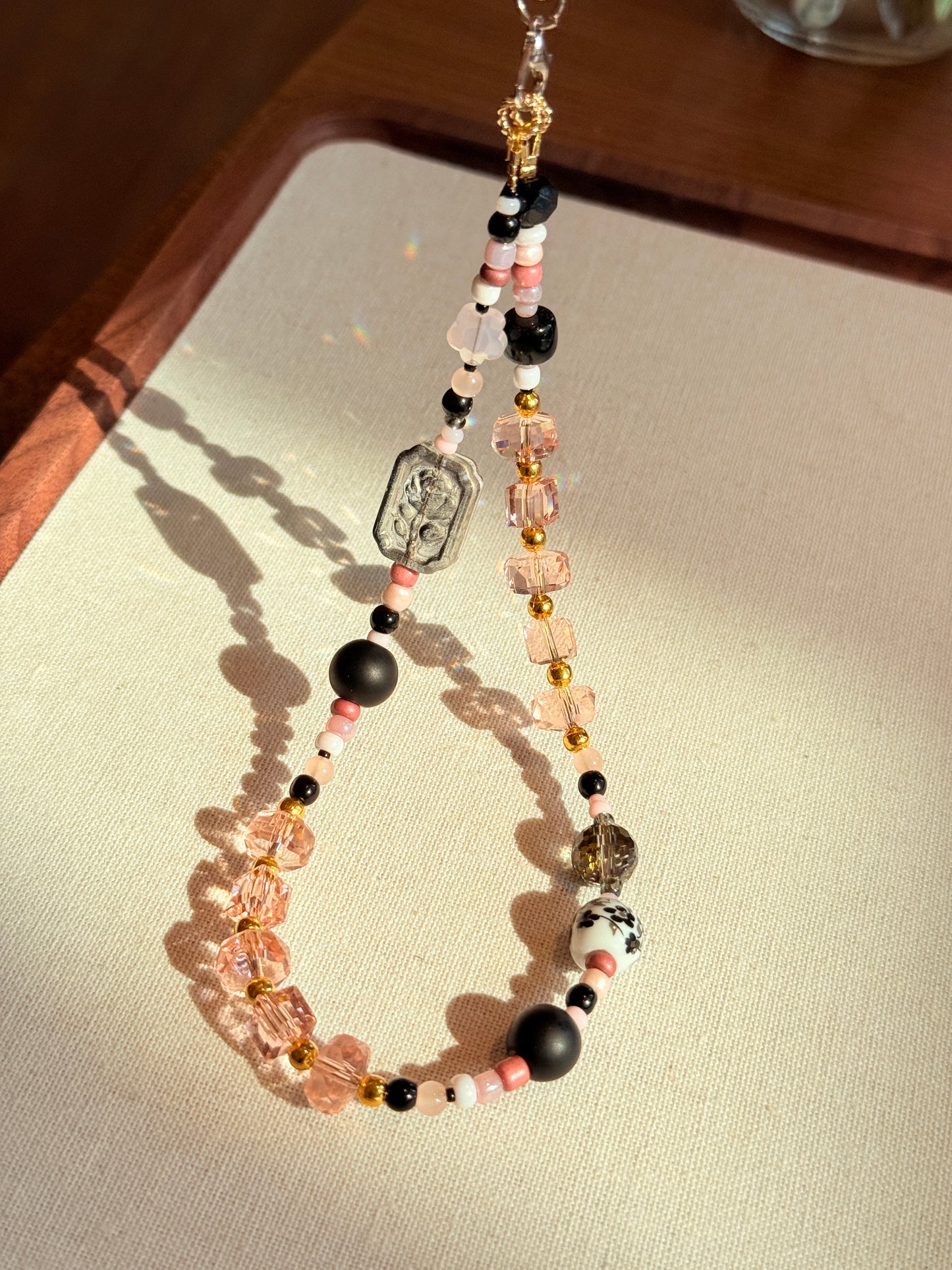 Mystic Pink Rose Phone Charm:  Handmade Crystal Phone Strap, crystal phone strap for phone