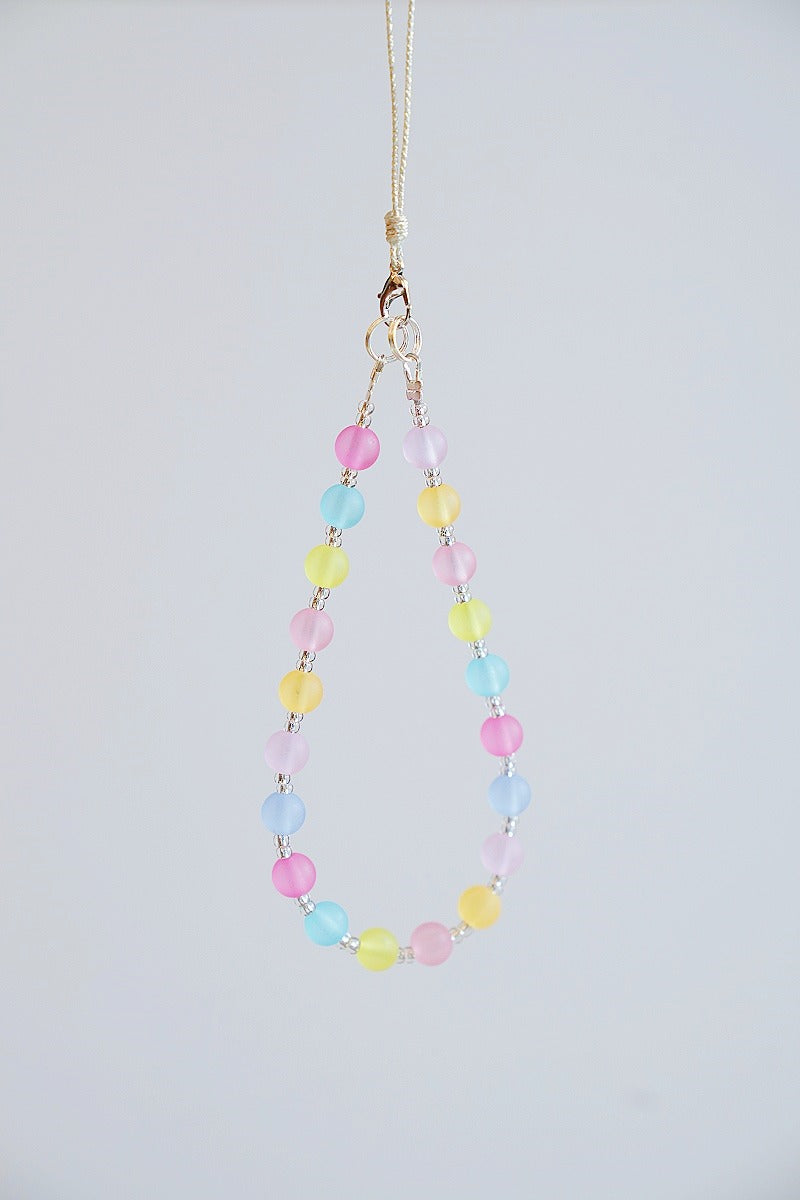 Macaron Bead Phone Charm Strap: Colorful Wristlet