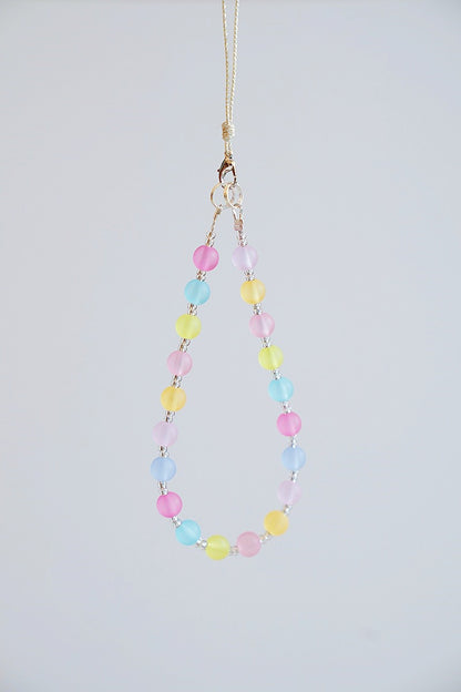 Macaron Bead Phone Charm Strap: Colorful Wristlet