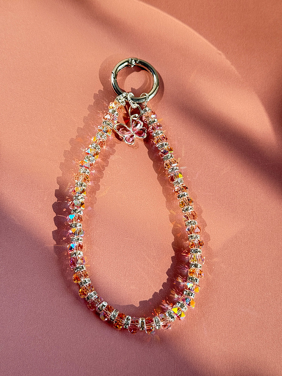 Pink Crystal Phone Charm, Butterfly Phone Strap, Bag Charm