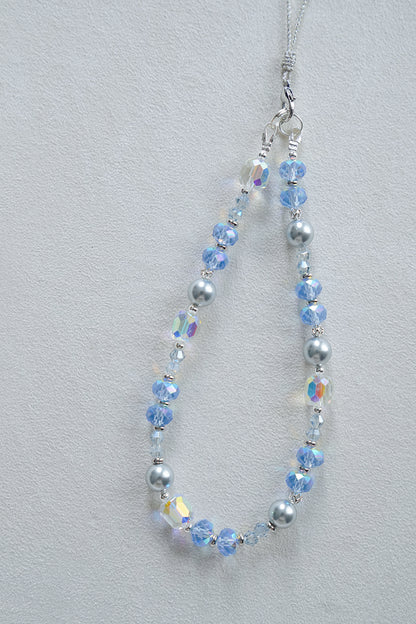 Ocean Breeze Crystal Phone Charm: Blue Beaded Phone Strap with Pearls