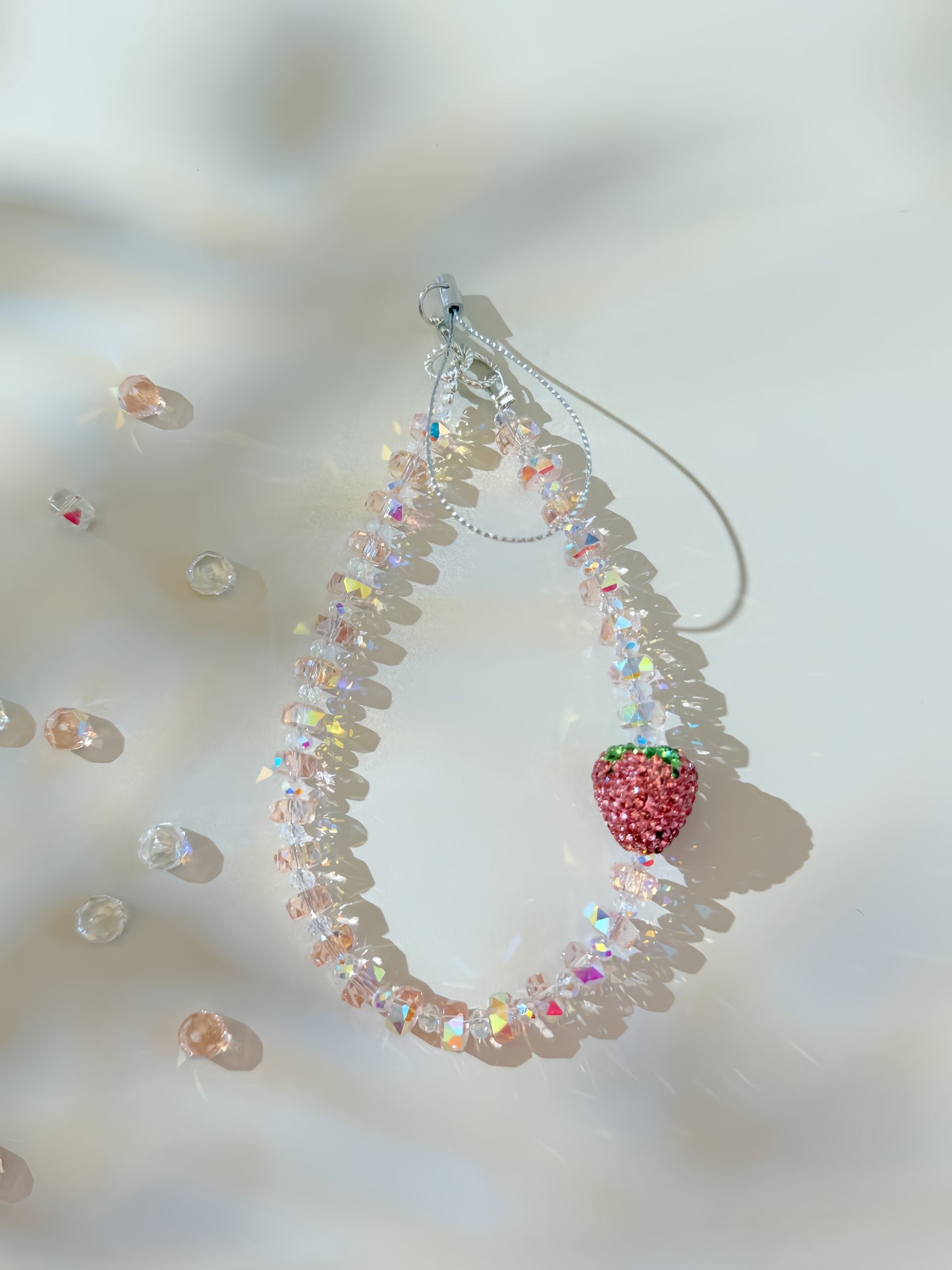 3D Pink Strawberry Phone Charm, Y2K Phone Charm, Crystal Phone Strap