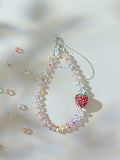 3D Pink Strawberry Phone Charm, Y2K Phone Charm, Crystal Phone Strap