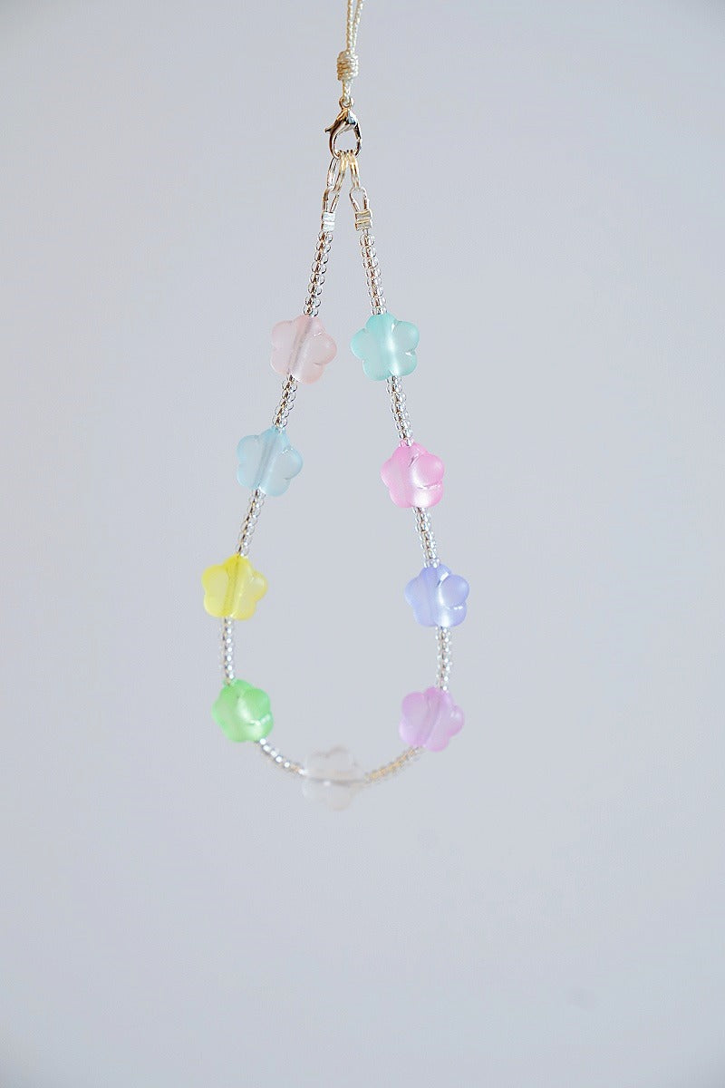 Flower Bead Phone Charm Strap: Colorful Wristlet
