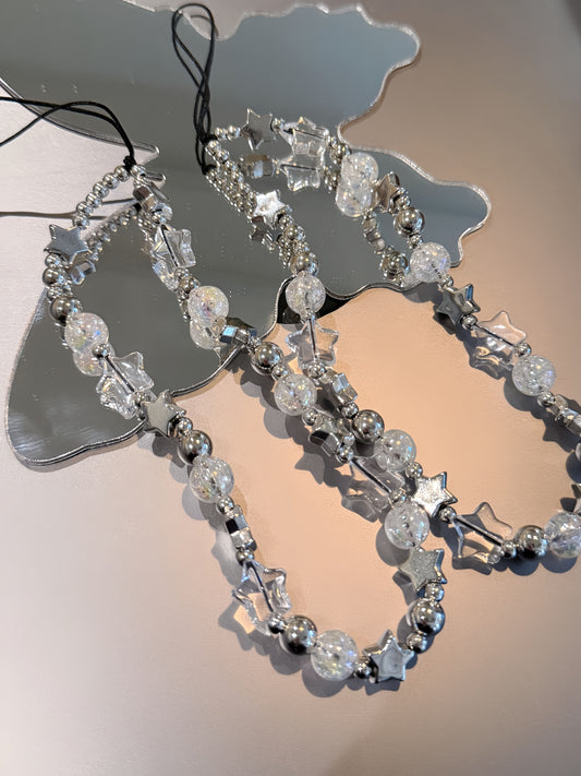 Silver Star Beaded Phone Charm, Crystal Phone Chain