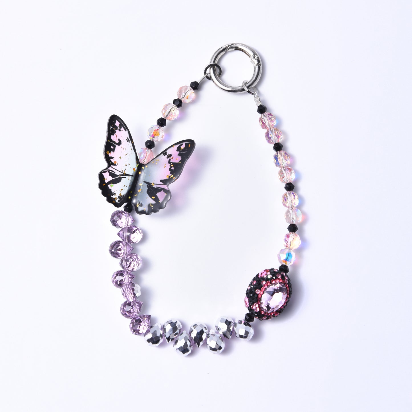 3D Butterfly Phone Charm, Crystal Strap, Pink Phone Charm, kawaii phone charm, Handbag Accessory