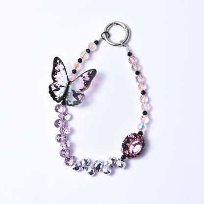 3D Butterfly Phone Charm, Crystal Strap, Pink Phone Charm, kawaii phone charm, Handbag Accessory