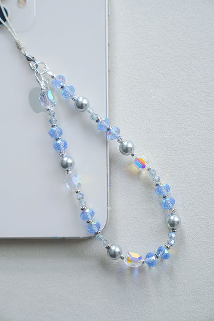 Ocean Breeze Crystal Phone Charm: Blue Beaded Phone Strap with Pearls