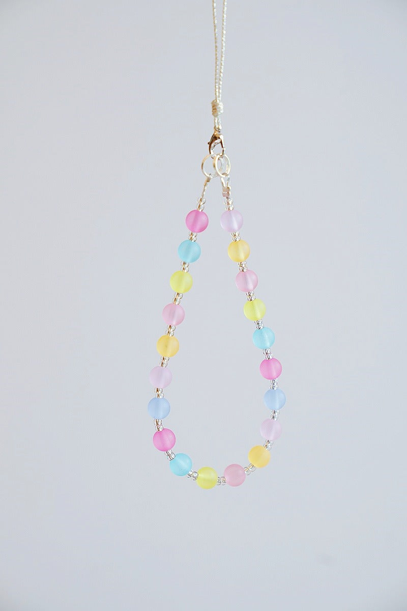 Macaron Bead Phone Charm Strap: Colorful Wristlet