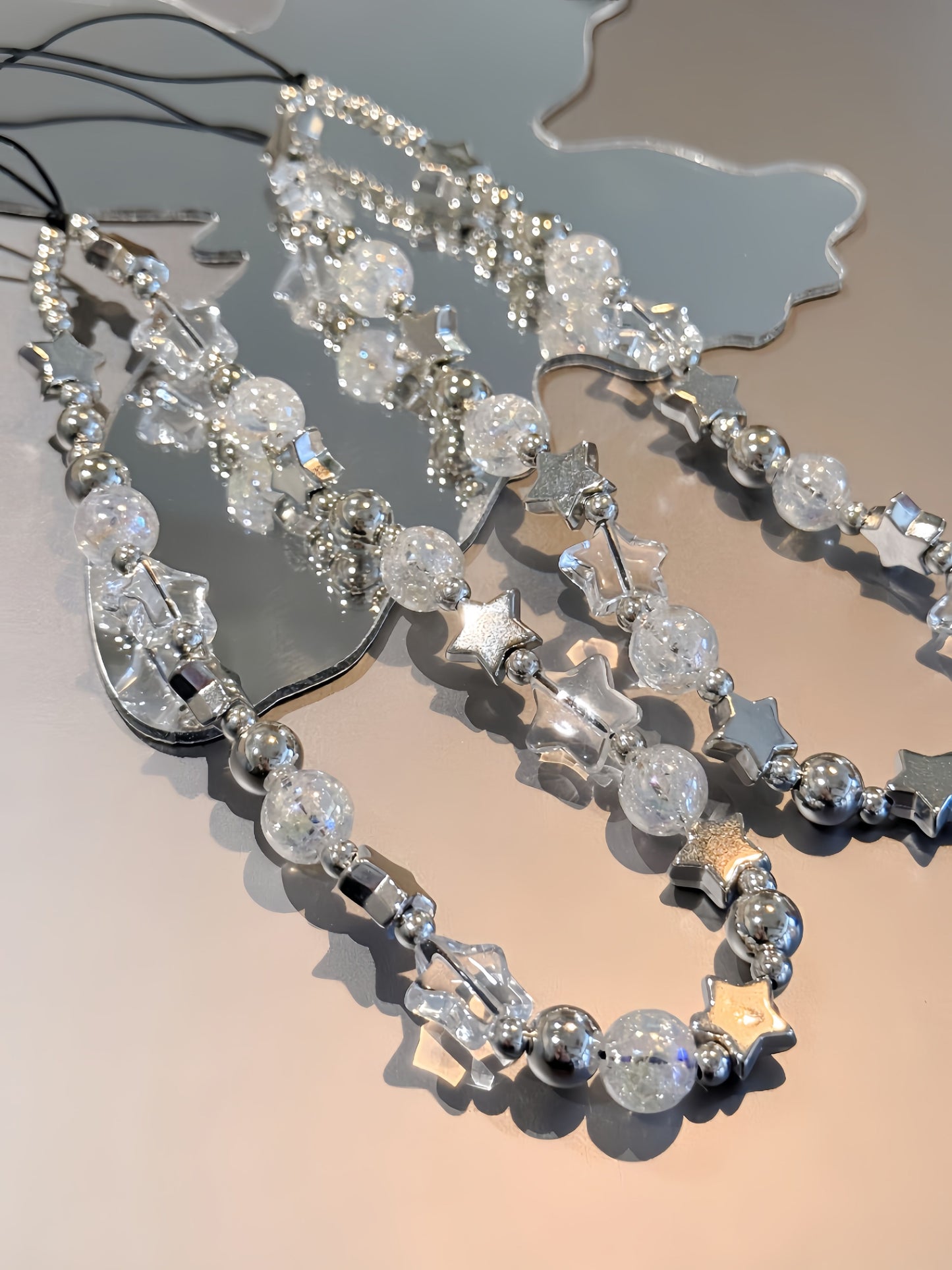 Silver Star Beaded Phone Charm, Crystal Phone Chain