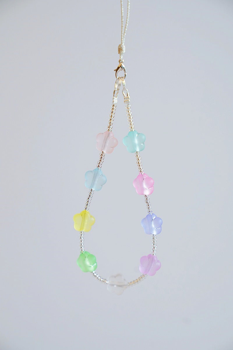 Flower Bead Phone Charm Strap: Colorful Wristlet