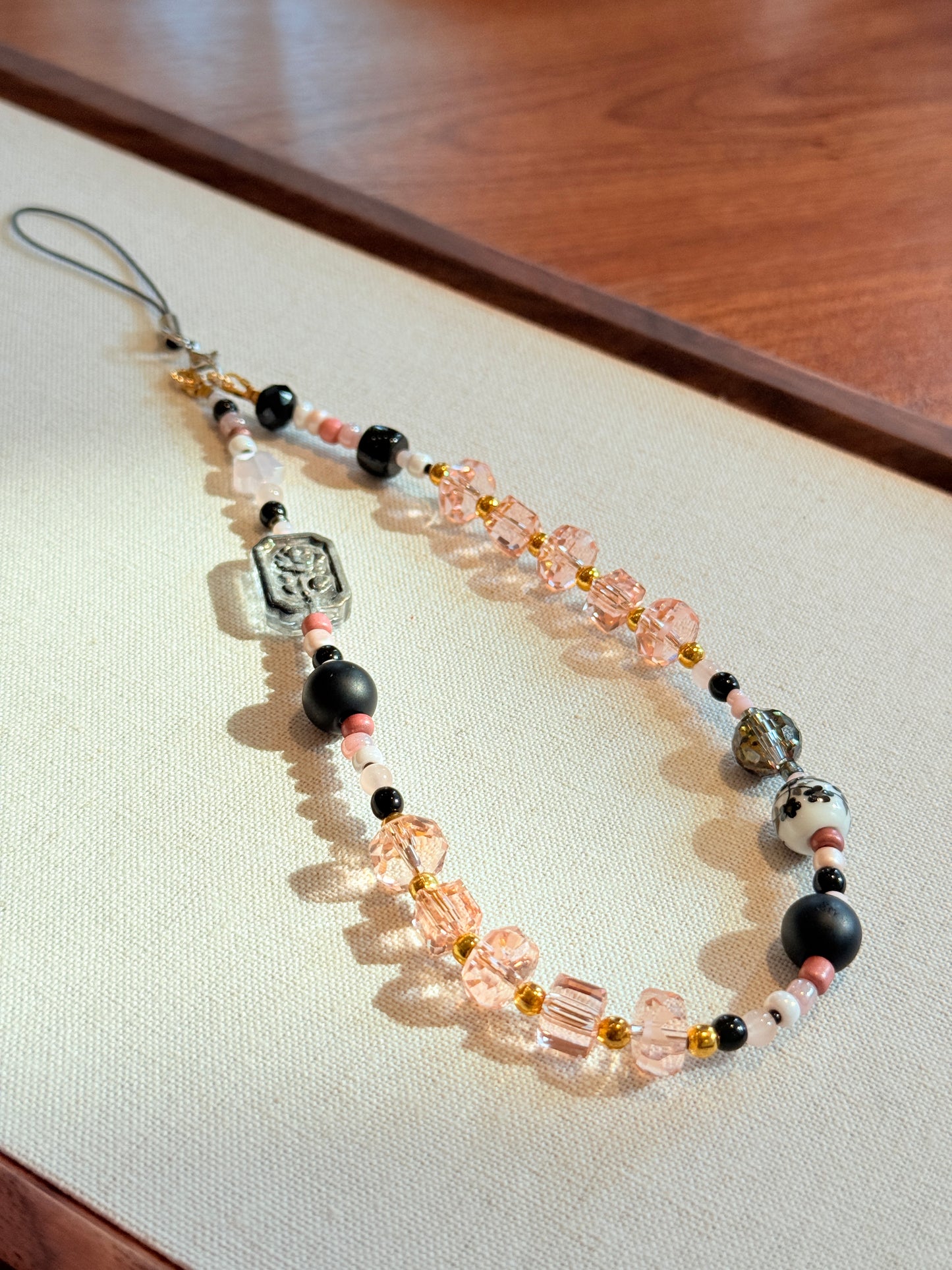 Mystic Pink Rose Phone Charm:  Handmade Crystal Phone Strap, crystal phone strap for phone