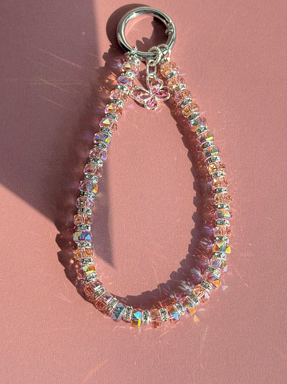 Pink Crystal Phone Charm, Butterfly Phone Strap, Bag Charm