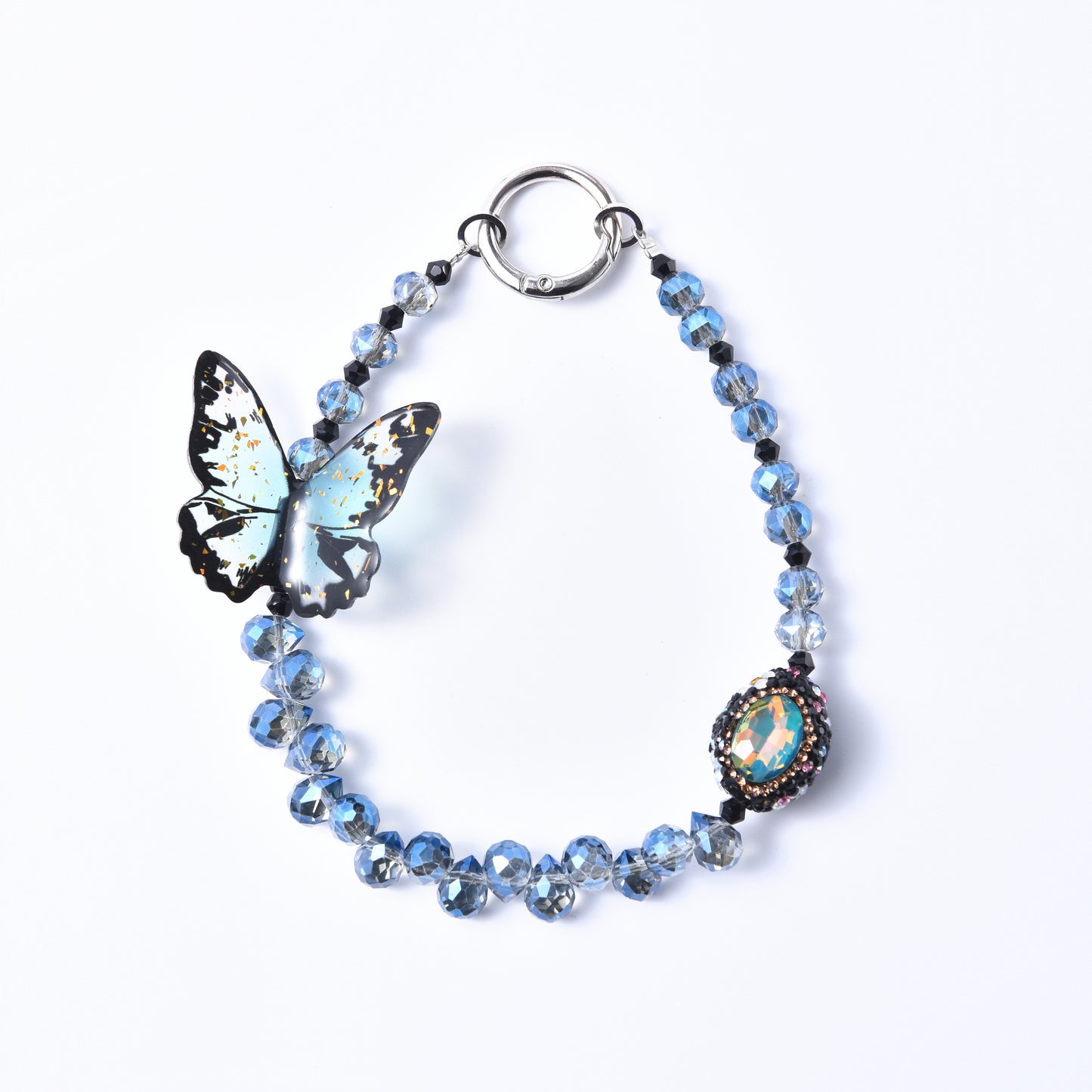 3D Butterfly Phone Charm, Crystal Phone Strap, Blue Phone Chain, kawaii phone charm, Handbag Accessory