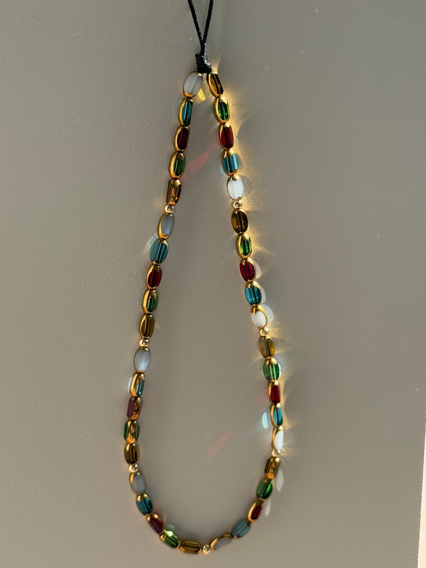 Vintage Crystal Beaded Phone Charm, Rainbow Style