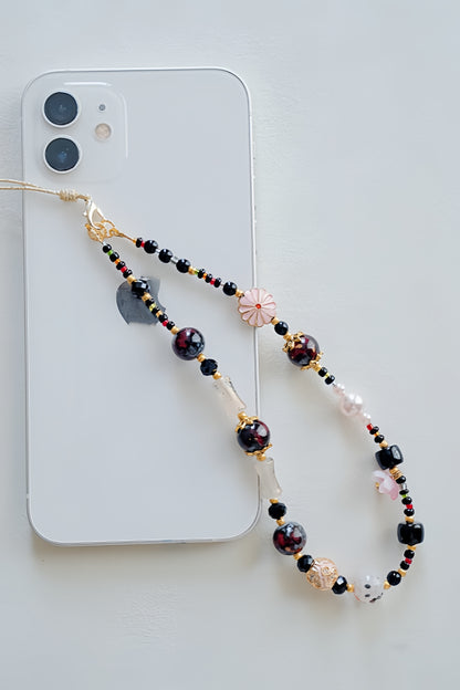 Eastern Beaded Phone Charm: Pearl, Crystal & Enamel Phone Strap, handmade beaded phone charm