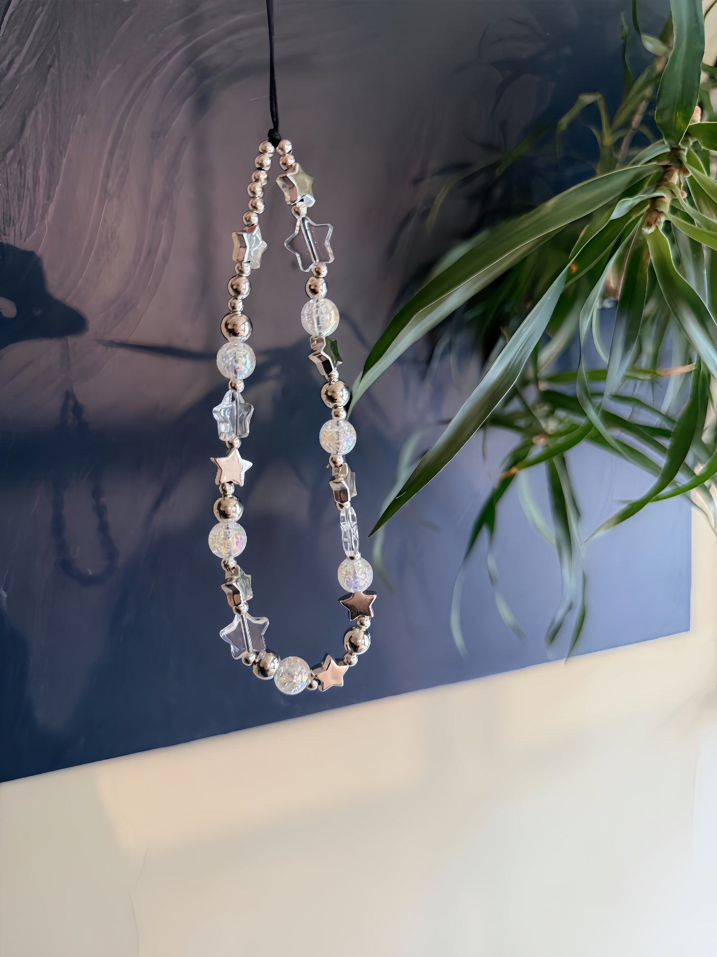 Silver Star Beaded Phone Charm, Crystal Phone Chain