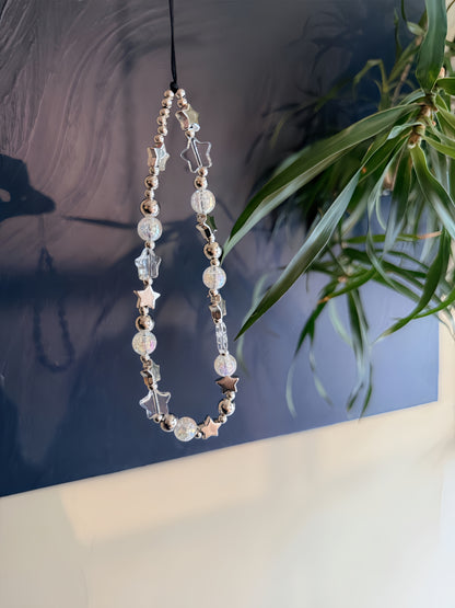 Silver Star Beaded Phone Charm, Crystal Phone Chain