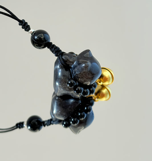 Black Obsidian Cat Keychain, Cat Keyring, Cute Key Chain