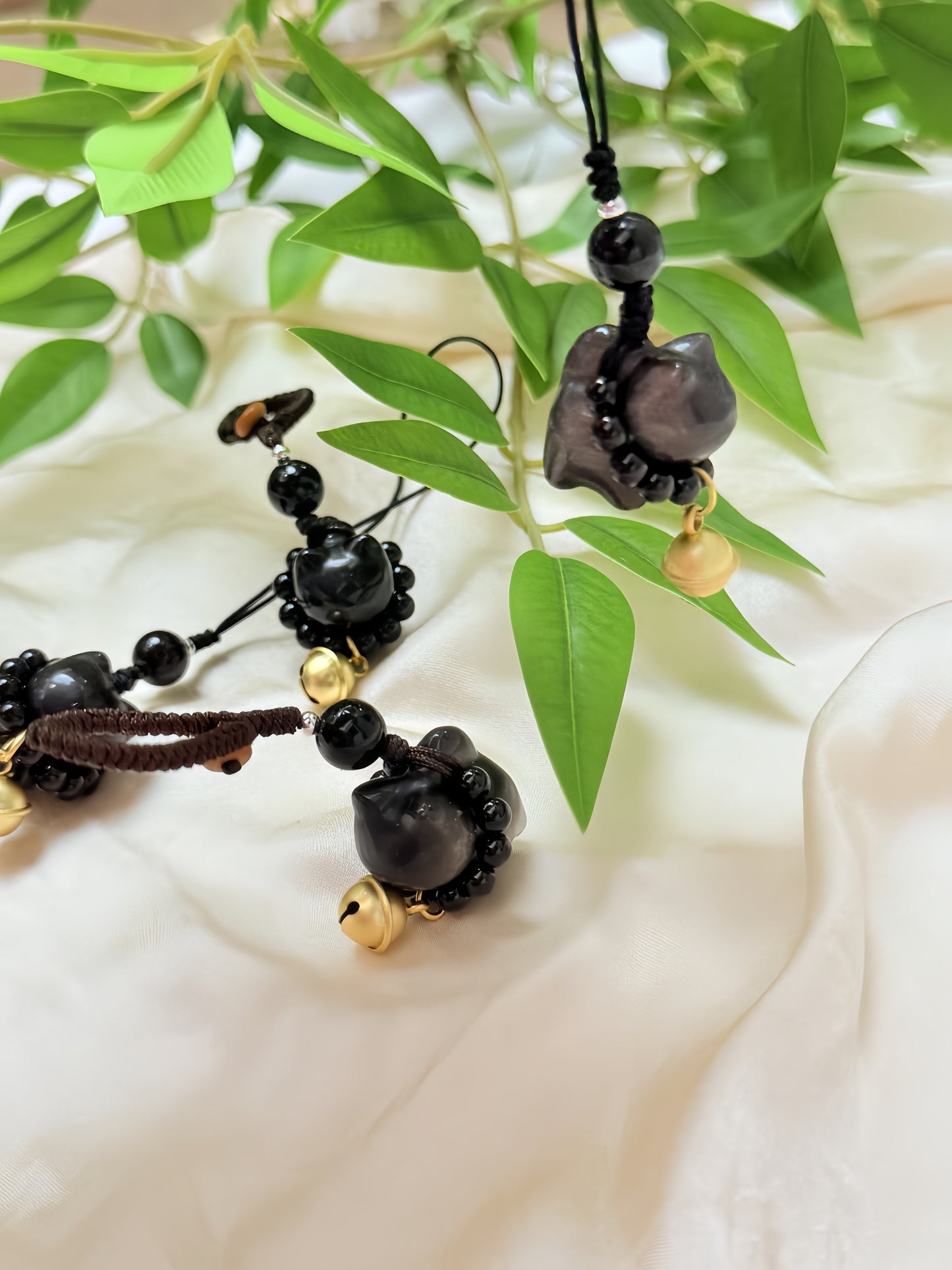 Black Obsidian Cat Keychain, Cat Keyring, Cute Key Chain